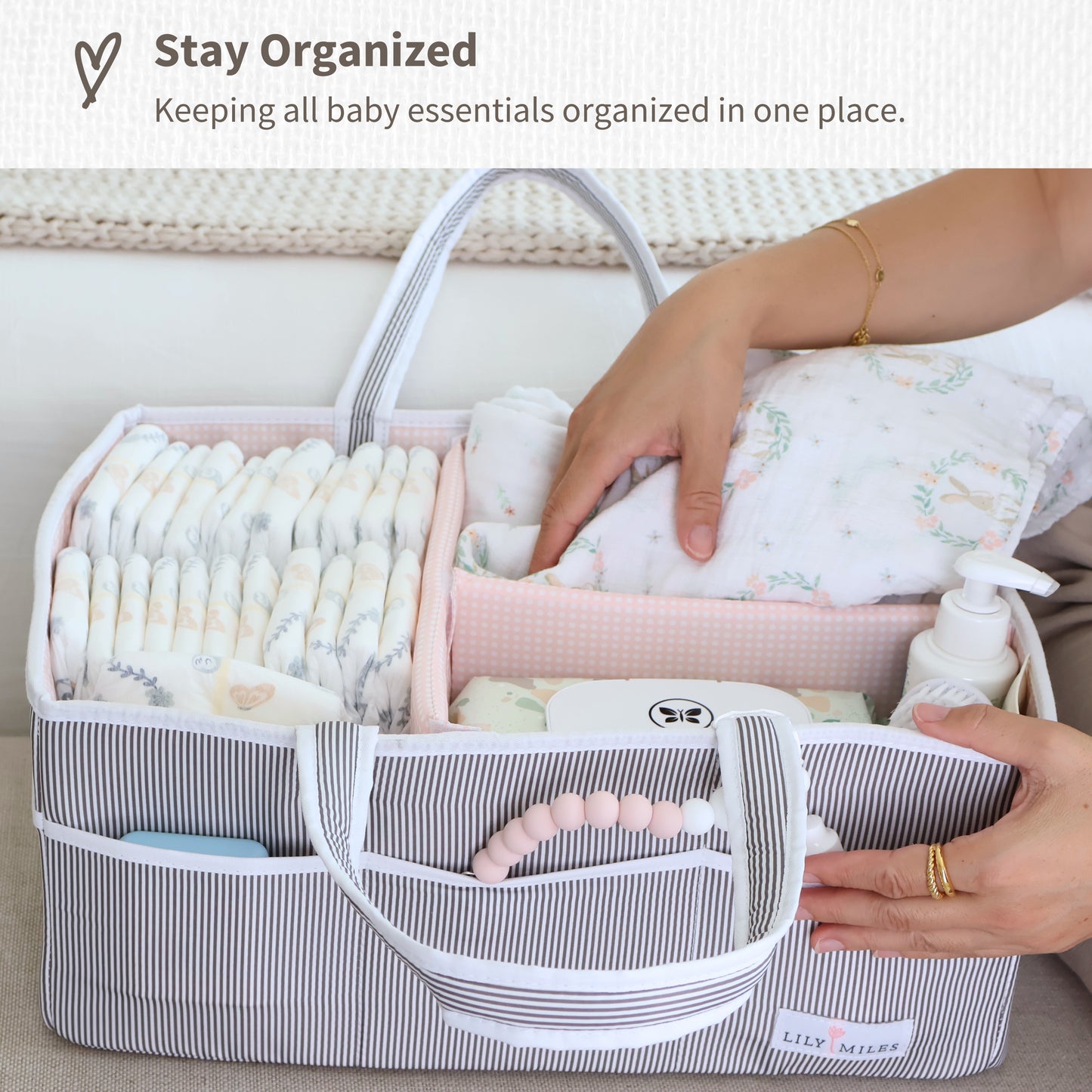 Extra Large Diaper Caddy - Gray/Blush