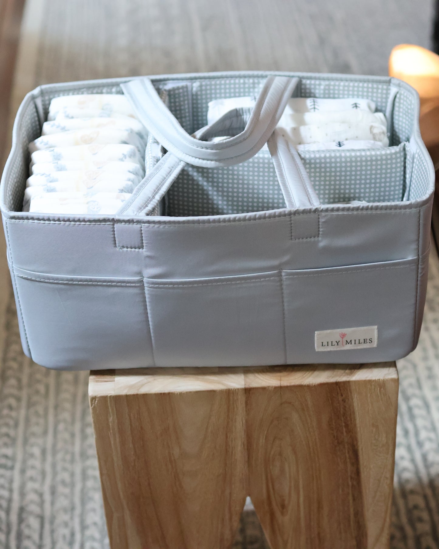 Baby Diaper Caddy Organizer with 8 Pockets & 2 Dividers - Large