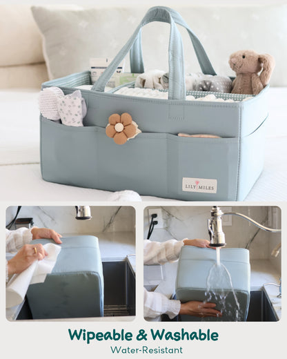 Baby Diaper Caddy Organizer with 8 Pockets & 2 Dividers - Large