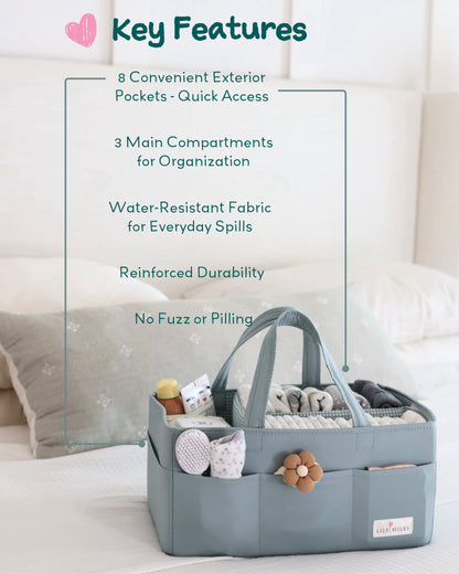 Baby Diaper Caddy Organizer with 8 Pockets & 2 Dividers - Large