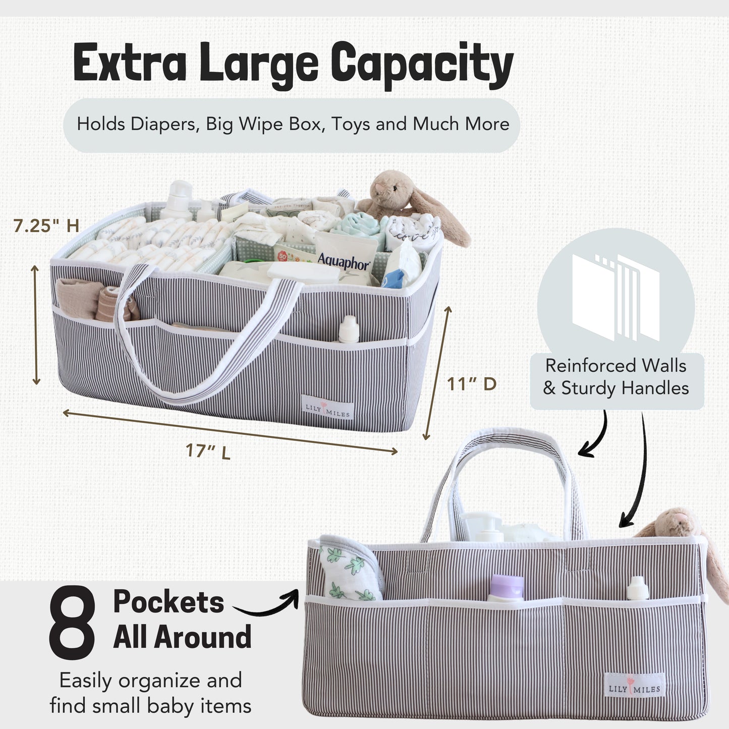 Extra Large Diaper Caddy - Gray/Gray