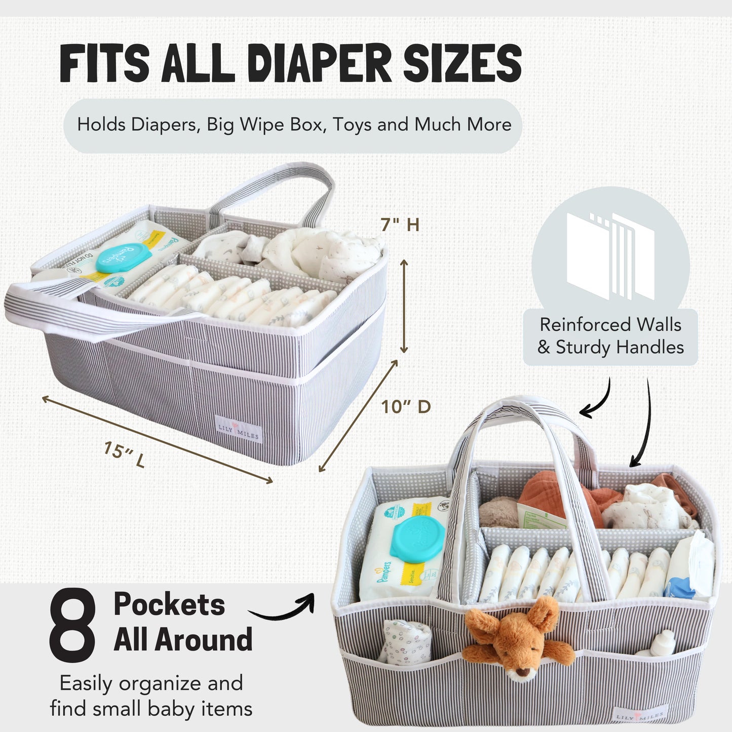 Baby Diaper Caddy Organizer - Gray