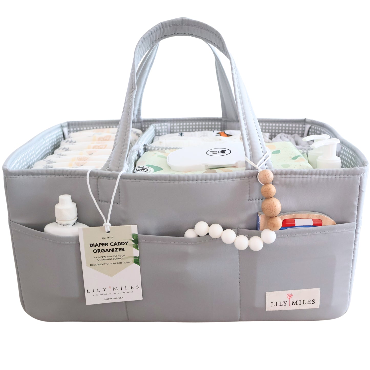 Baby Diaper Caddy Organizer with 8 Pockets & 2 Dividers - Large