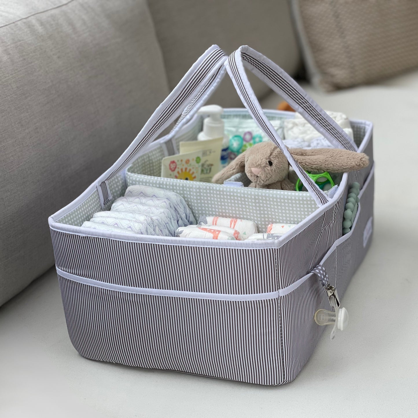 Extra Large Diaper Caddy - Gray/Mint