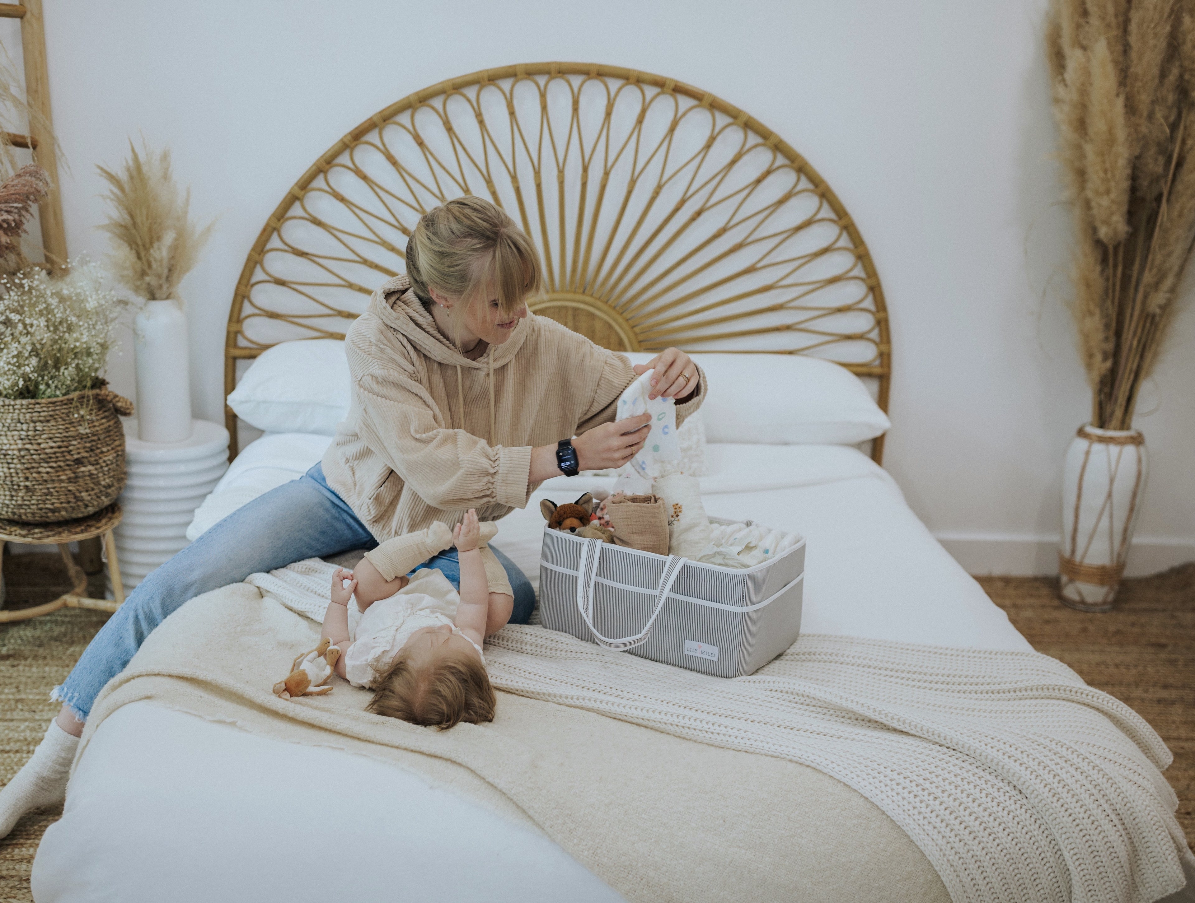 Load video: diaper caddy organizer for baby essentials