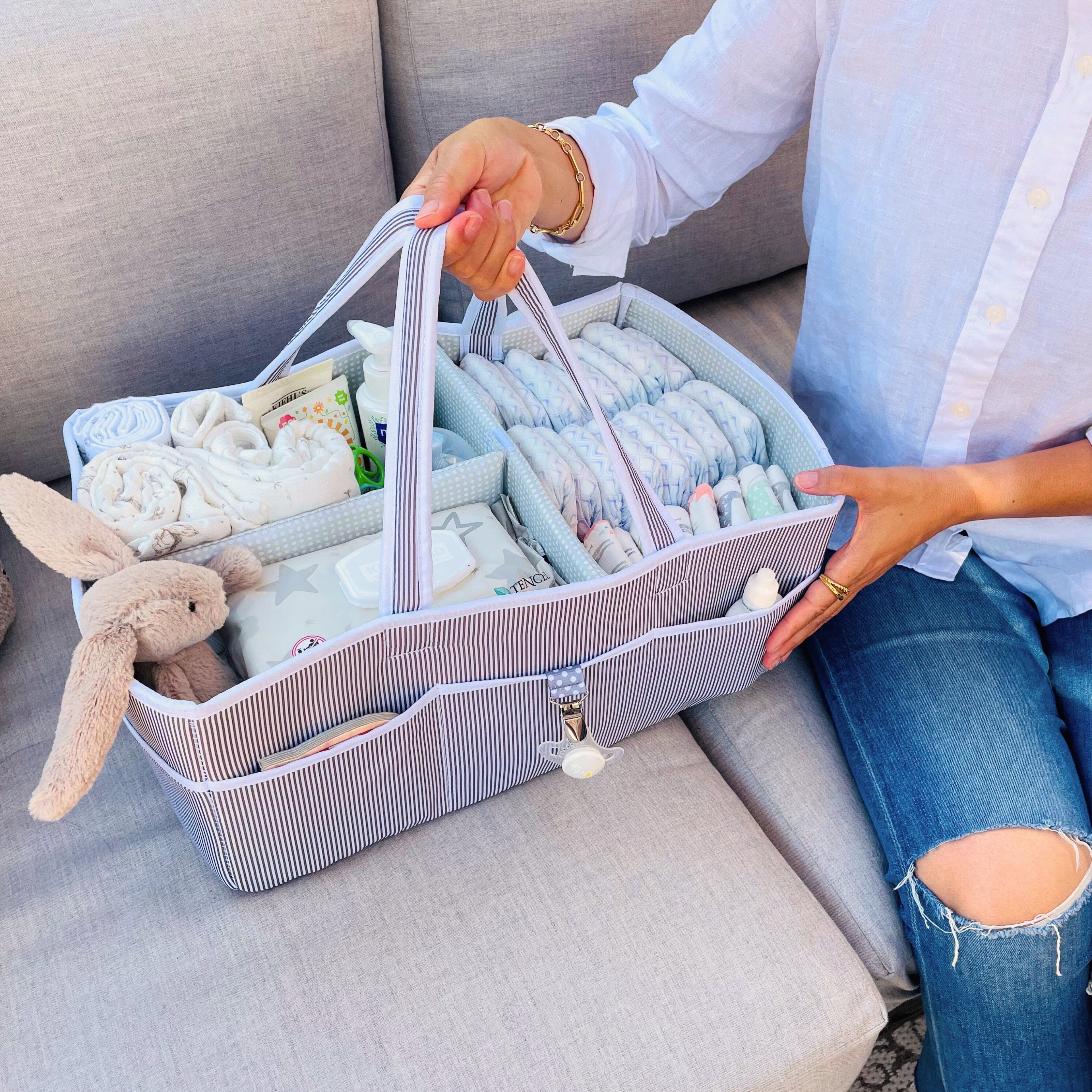 Extra Large Diaper Caddy - Gray/Mint