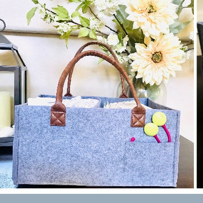 Baby Diaper Caddy - Felt & PU Leather