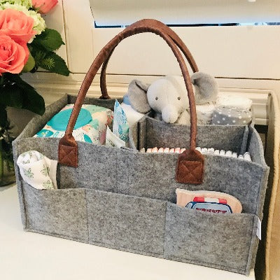 Baby Diaper Caddy - Felt & PU Leather