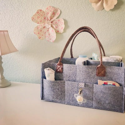 Baby Diaper Caddy - Felt & PU Leather