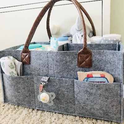 Baby Diaper Caddy - Felt & PU Leather