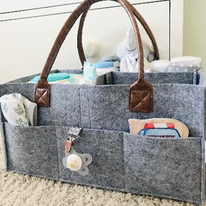 Baby Diaper Caddy - Felt & PU Leather