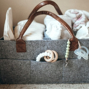 Baby Diaper Caddy - Felt & PU Leather